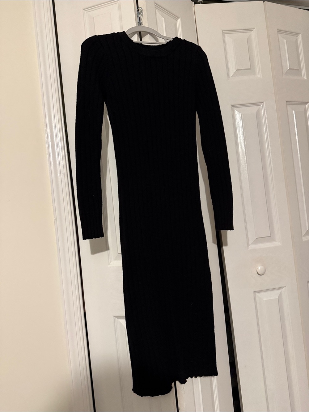 Lulu's Black Ribbed Long-Sleeve Bodycon Midi Dress